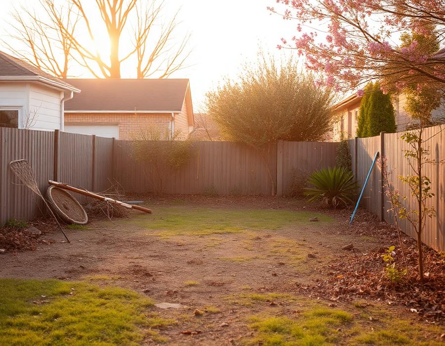 Tidy backyard at golden hour